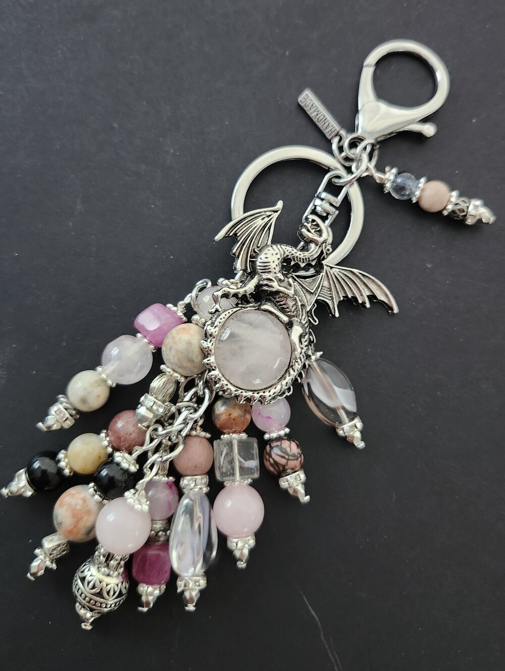 Dragon Purse Charm Rose Quartz Jasper Agate Rhodonite Handcrafted